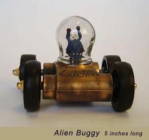 Found object dune buggy sculpture by Santa Barbara artist Tal Avitzur.
