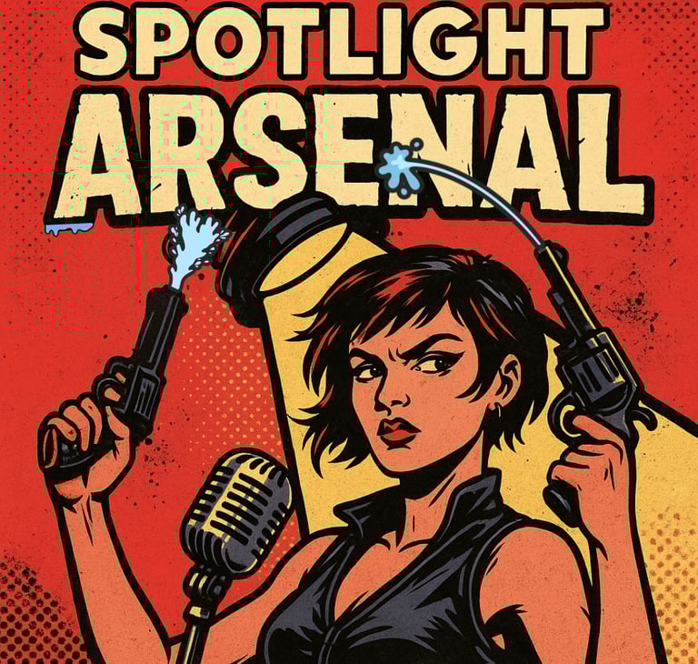 a woman in a black top and a microphone