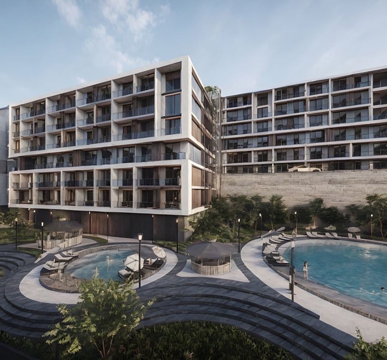 Türkiye'nin Bartın ilinin Amasra ilçesinde gerçekleşmesi planlanan Blue Amasra adında bir toplu konut projesinin görüntüsü.