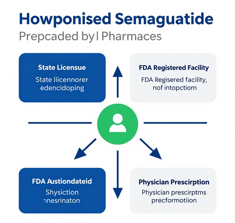 How compounded semaglutide works safely showing TMates licensed pharmacy GLP-1 preparation