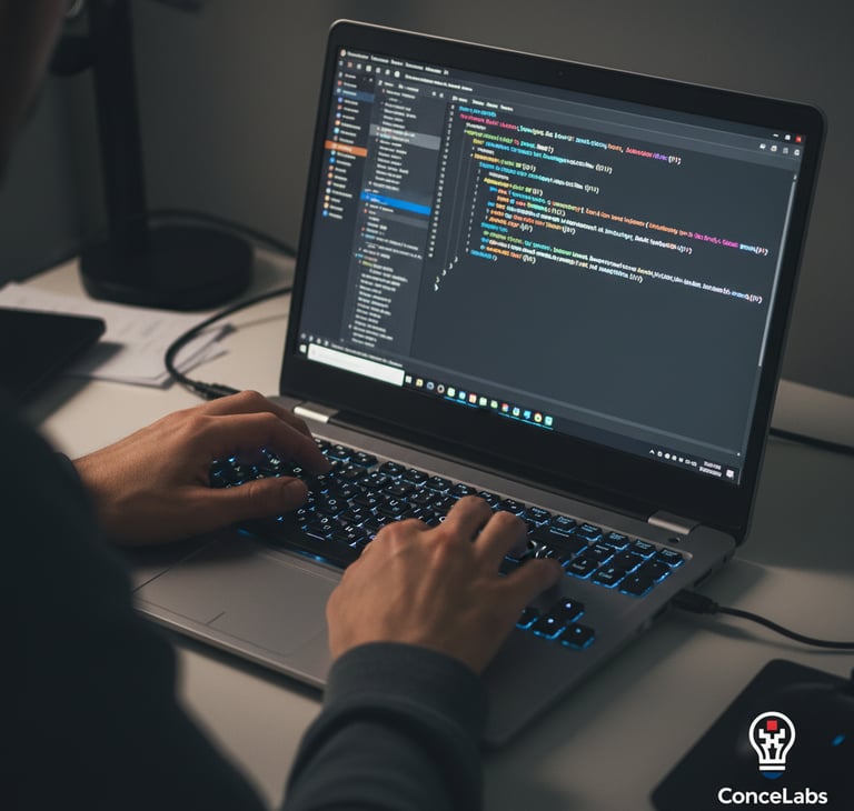 a person sitting at a desk with a laptop computer