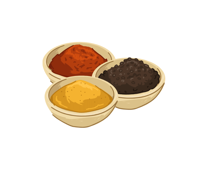 graphic of 3 bowls of colourful spices