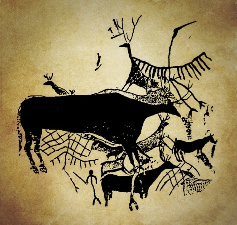 Tracing made by Juan Cabré of some of the paintings found in Cantos de la Visera II (Yecla).