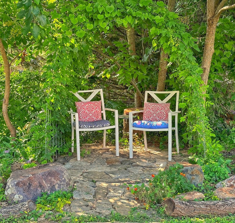 garden arch of wisteria and stove floor