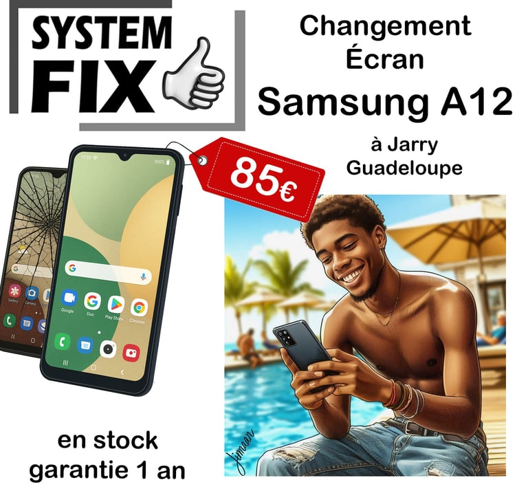réparation SAMSUNG A12 en Guadeloupe - écran cassé