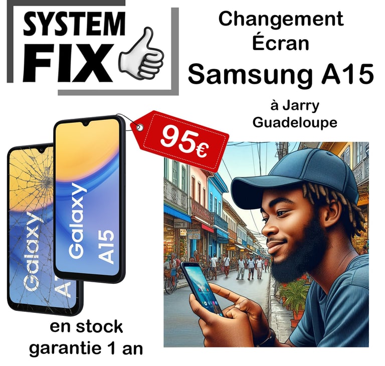 Remplacement écran SAMSUNG Galaxy A15 en Guadeloupe à Jarry