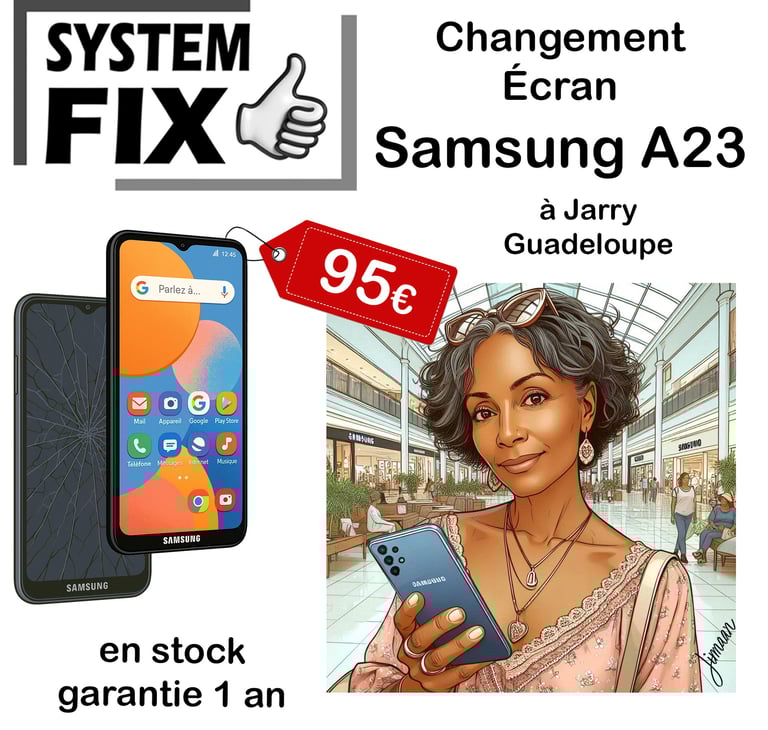 réparation écran cassé téléphone SAMSUNG A23 5g en Guadeloupe