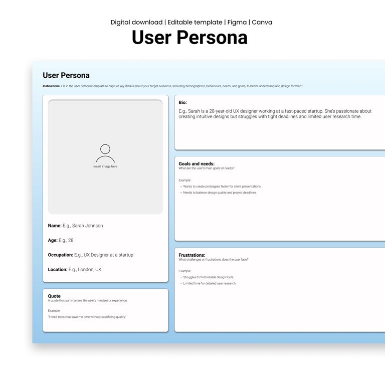 A mockup of a User persona