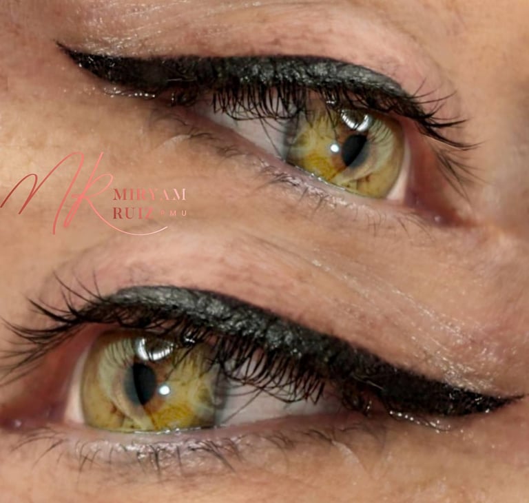 a woman with a black eyeliners and a pair of eyeliners