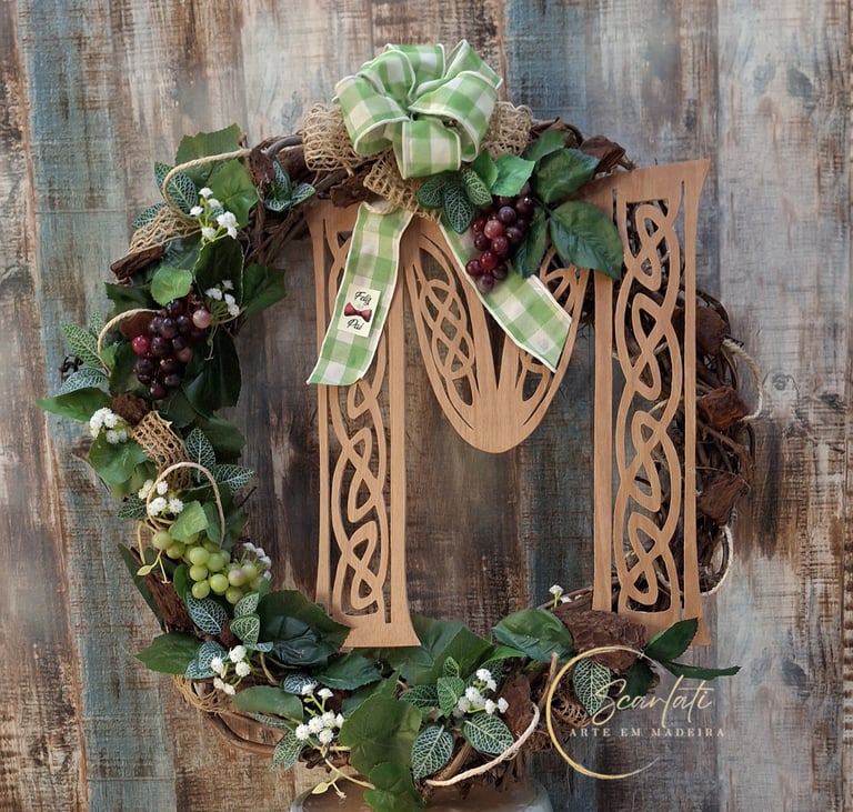 artesanato em madeira recortes inicial prenda arranjo floral com gravetos de vinha
