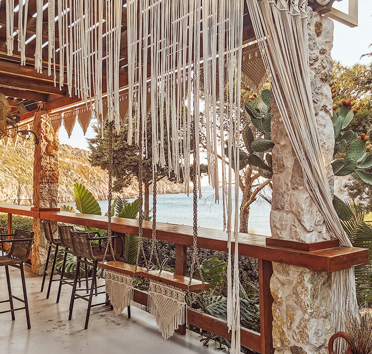 boho macrame style beach cafe bar