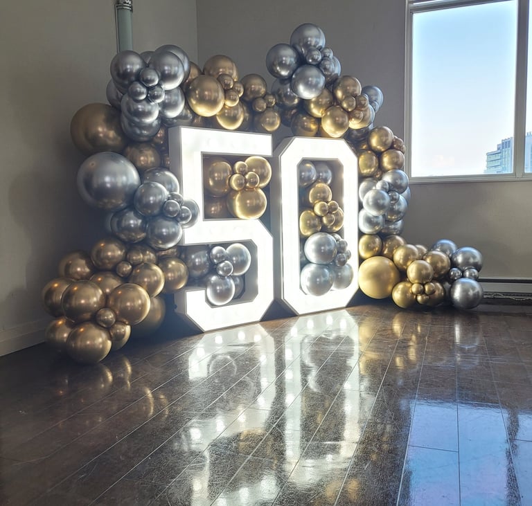 50th gold and silver marquee balloon garland backage