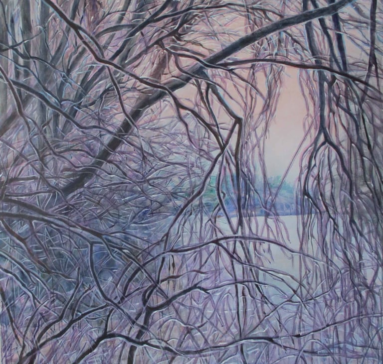 Ice storm by the river in early morning