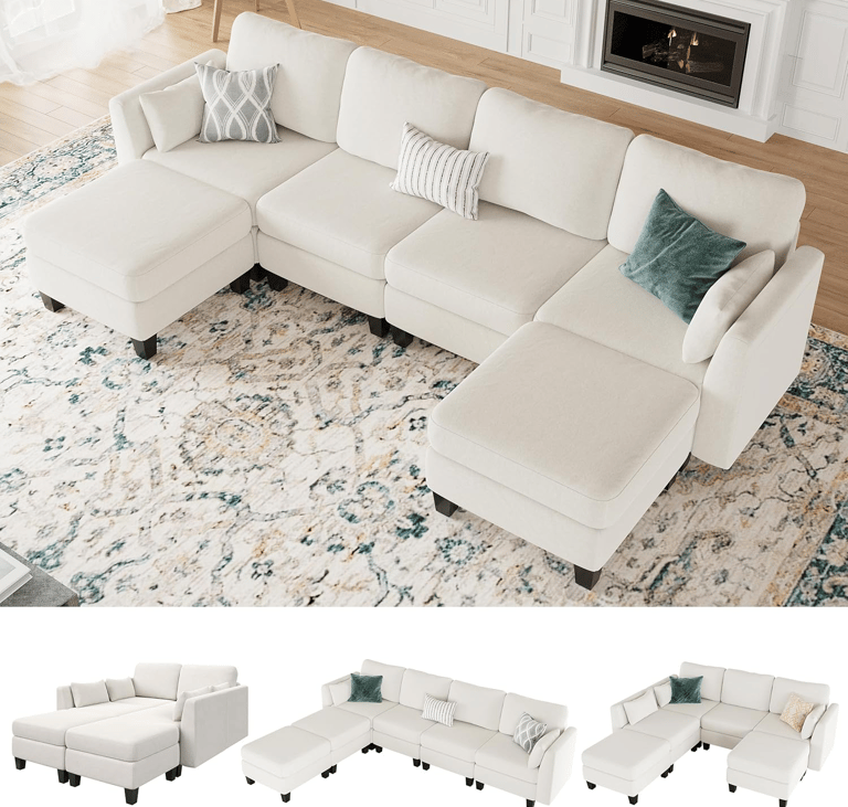 “Huatean U-shaped modular sectional sofa with memory foam and flexible design for spacious living ro