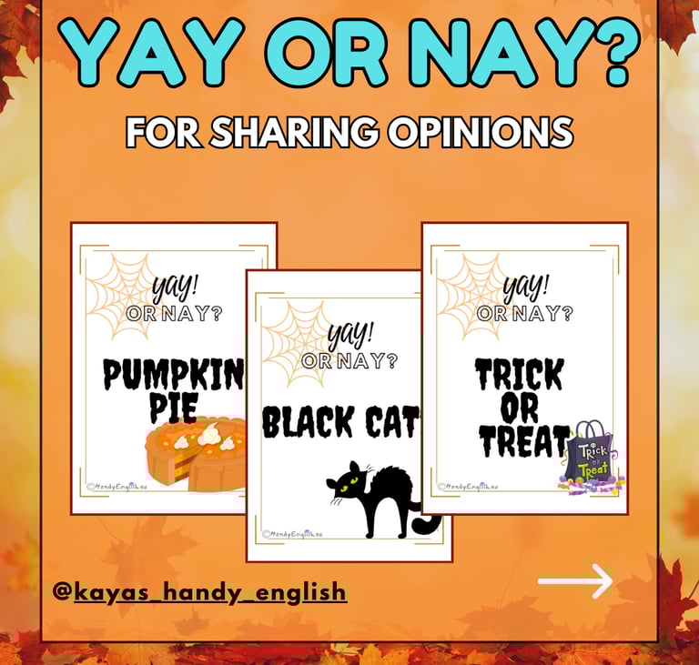 Speaking cards for autumn and fall English lessons and activities