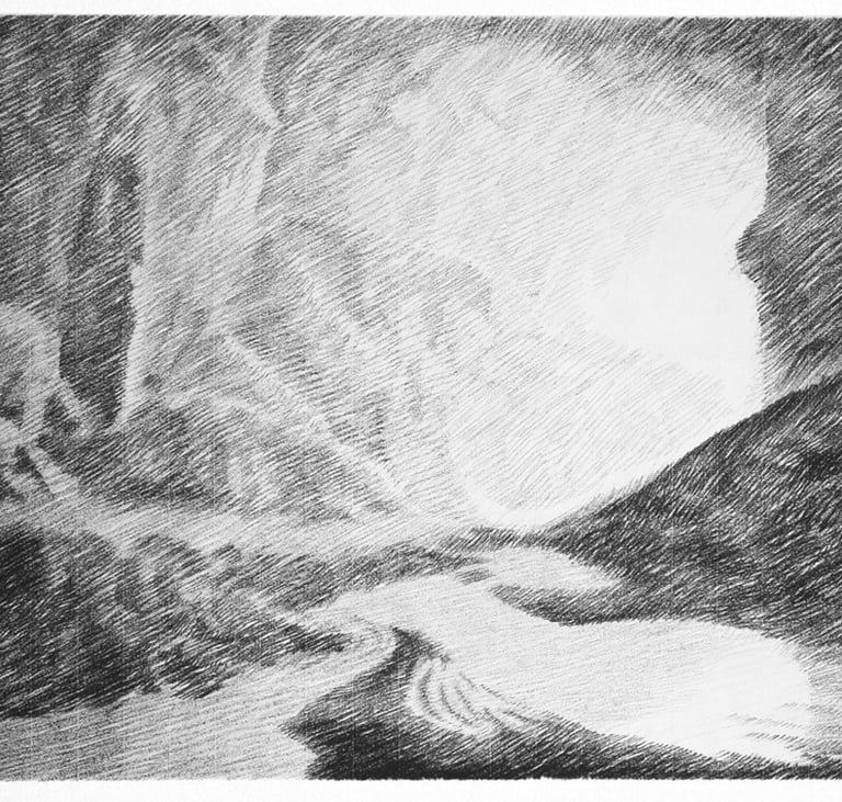 a drawing of a river in a cave