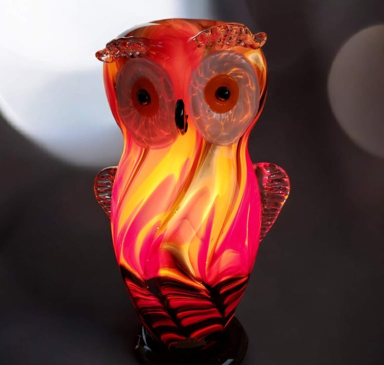 Exklusiv bordslampa i form av uggla – glaskonst och dekorativ belysning från Ankes