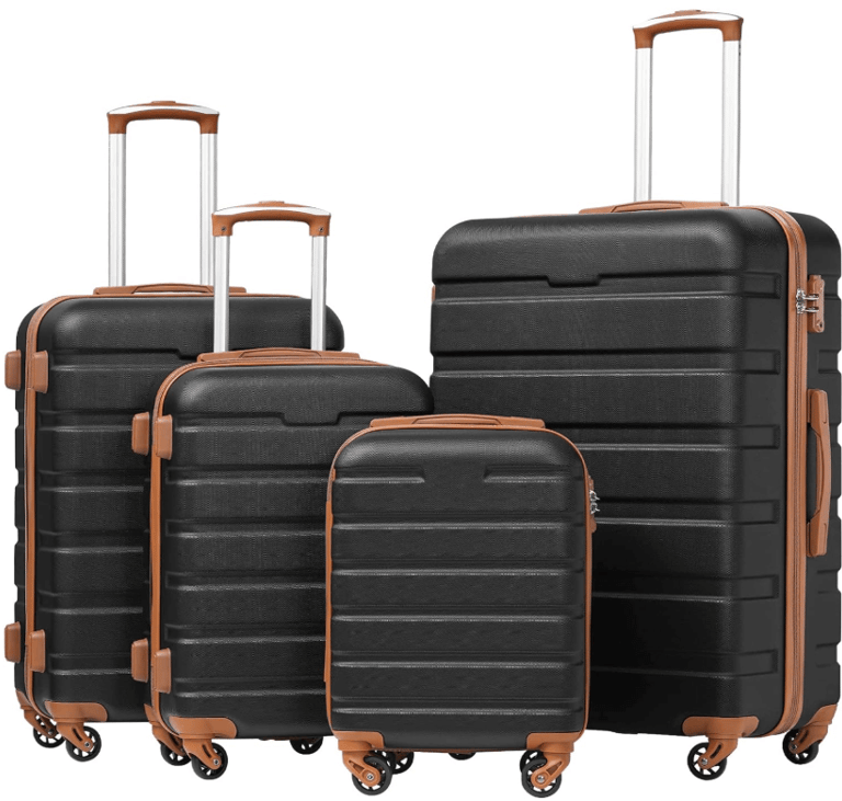 coolife four pieces luggage set with a brown leatherette