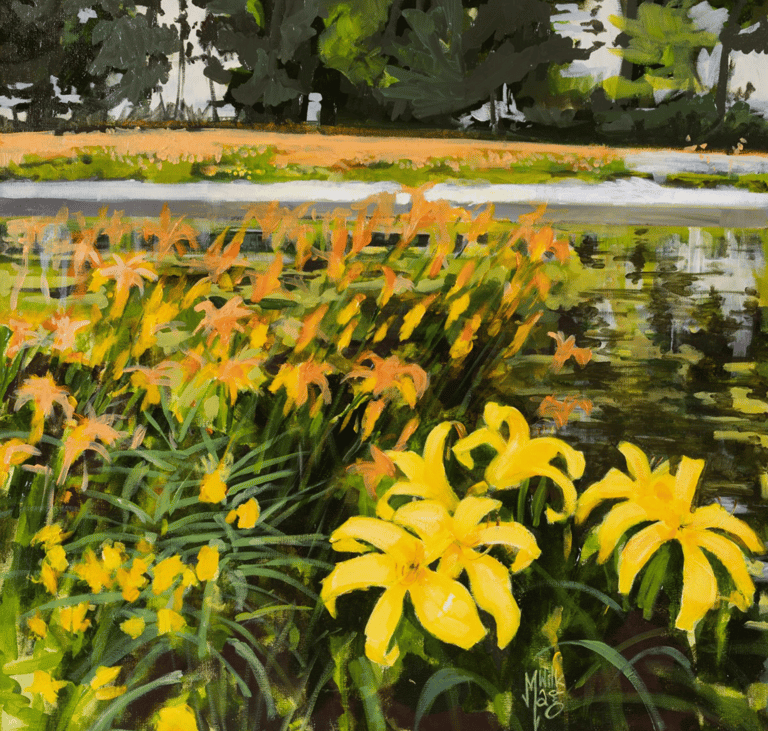 Lilies, acrylic on canvas, 80x80 cm