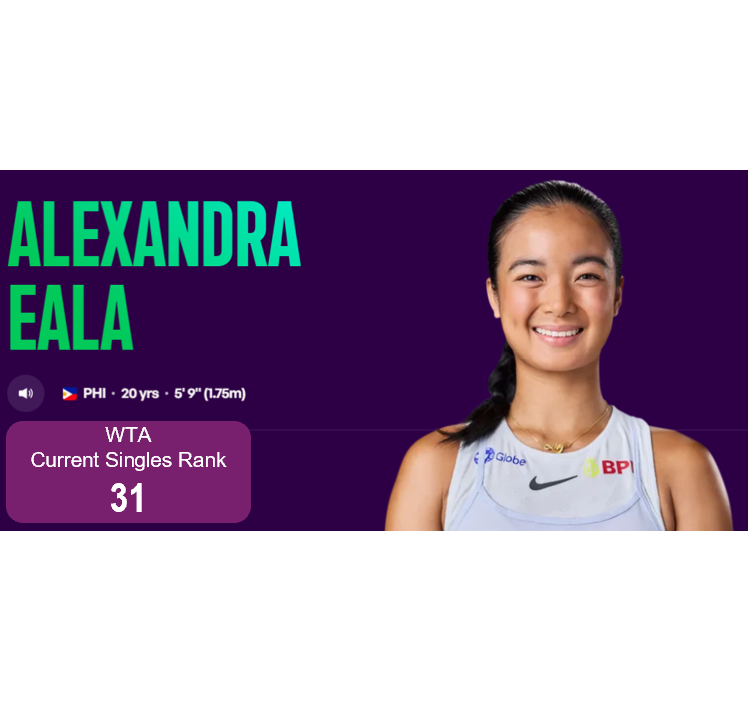 Filipino tennis player Alexandra Eala's WTA profile showing her current singles ranking of 31.