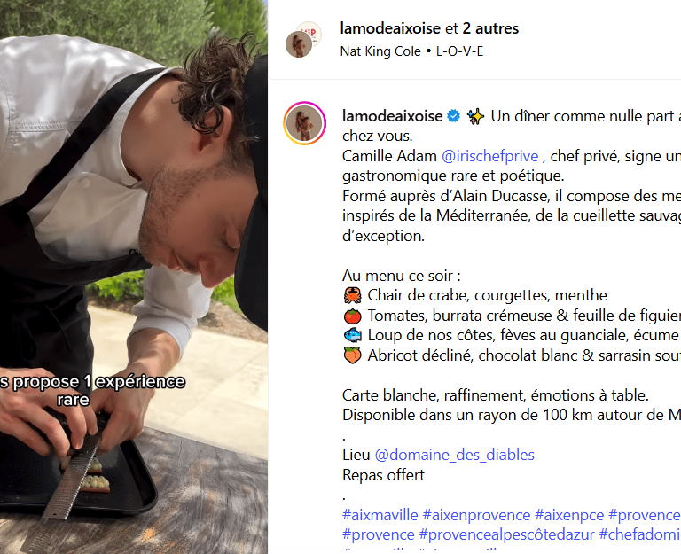 La Mode Aixoise présente son expérience culinaire avec Iris Chef Privé