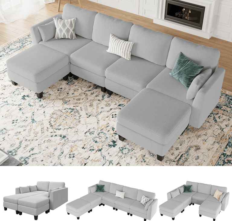 “Huatean U-shaped modular sectional sofa with memory foam and flexible design for spacious living ro