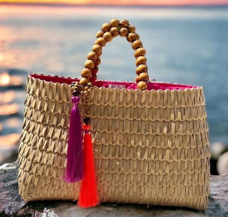 Beach Bag with vibrant colors. Very stylish straw bags.