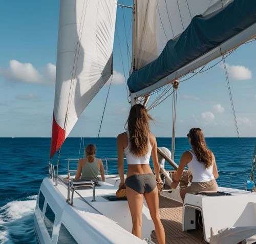 young people enjoying a catamar sail on the ocean