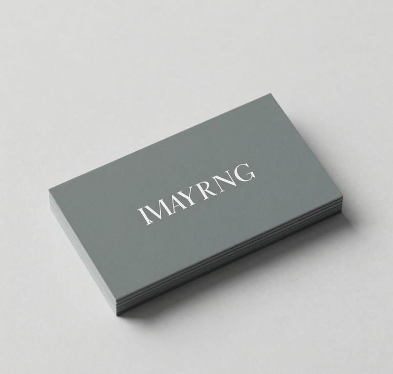 A sleek business card mockup resting on a clean minimalist surface, featuring elegant typography. The composition conveys a sense of refined creativity and meticulous attention to detail. Styled with subtle tones of slate grey and sage green, evoking a sophisticated brand presence.