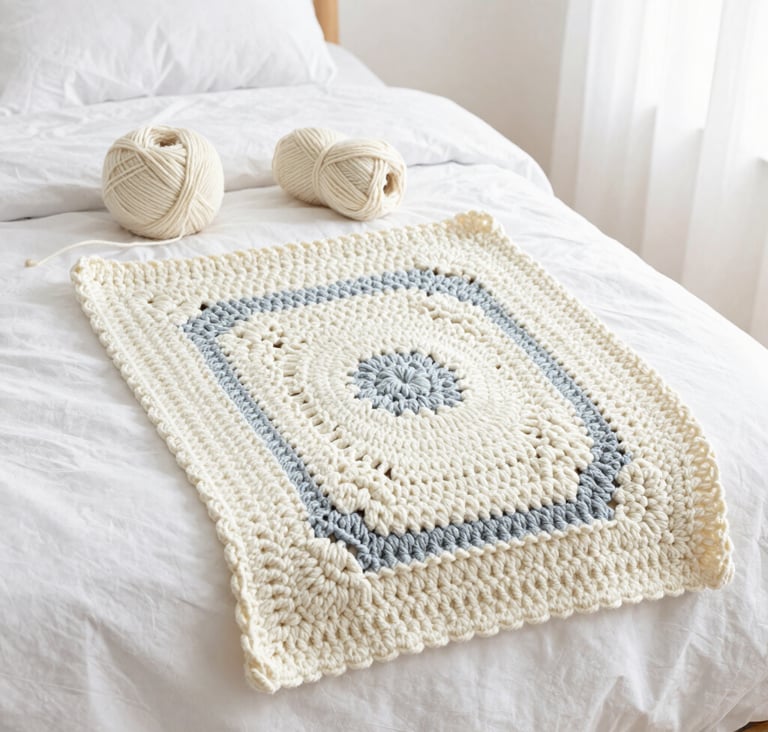 Elegant woman holding a personalized crochet bag in soft beige tones against a minimalist background.