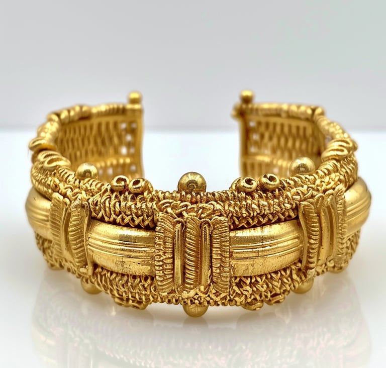 Etruscan Revival bracelet. Yello gold tone