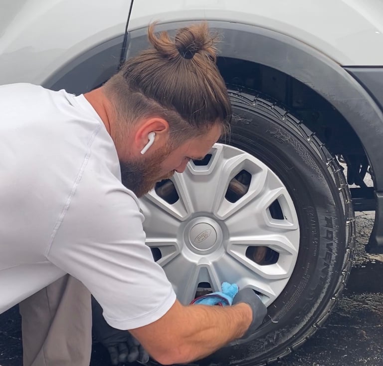 Jody cleaning a wheel