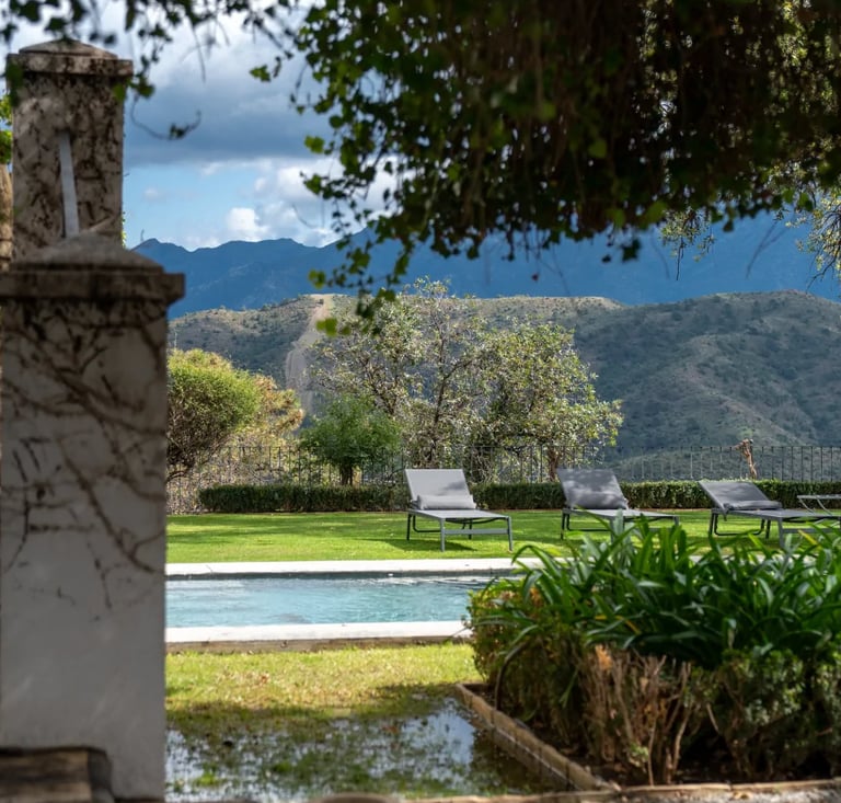 Garden view and pool at Finca Santa Katerina