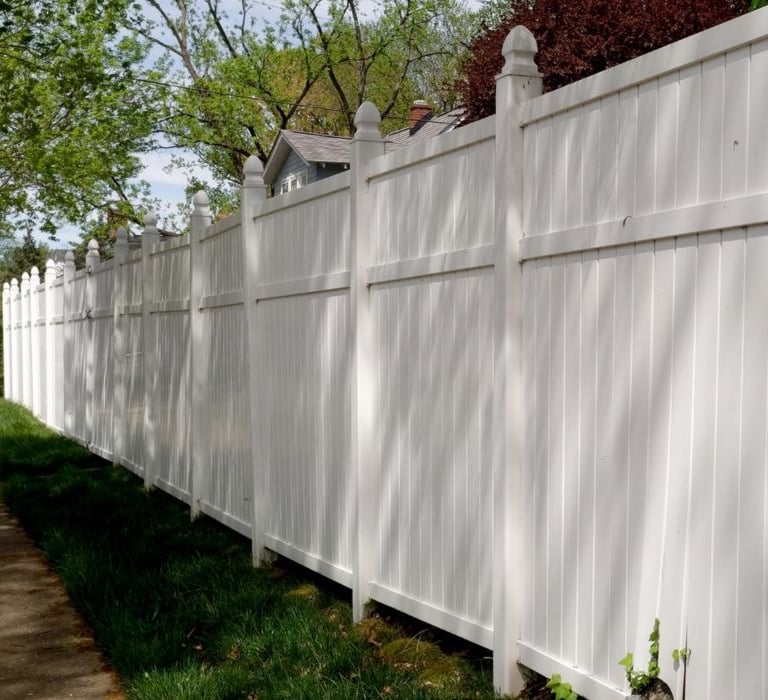 a white fenced in fenced in area with trees