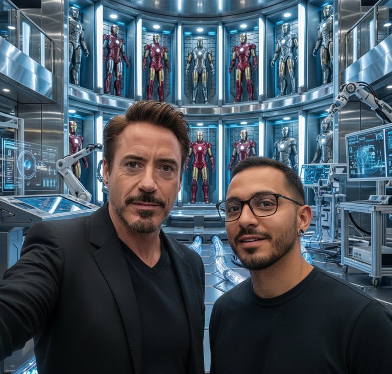 Selfie - Repórter do Jornal Nerd e Tony Stark - Homem de Ferro