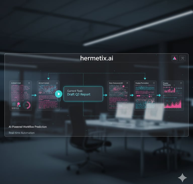 Adaptive AI system predicting user workflow and automating business processes.