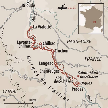 carte allier canoë kayak gorges aventure famille prades langeac brioude la vialette