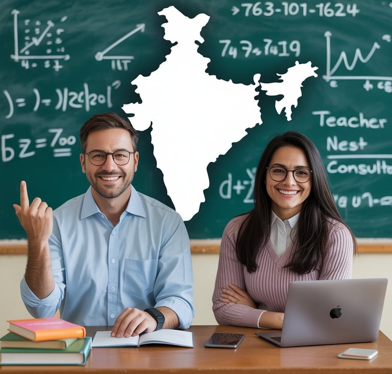 Group of Indian teachers and students standing confidently in front of IIT JEE NEET foundation banne