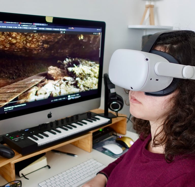 Federica working with an Oculus on a VR video