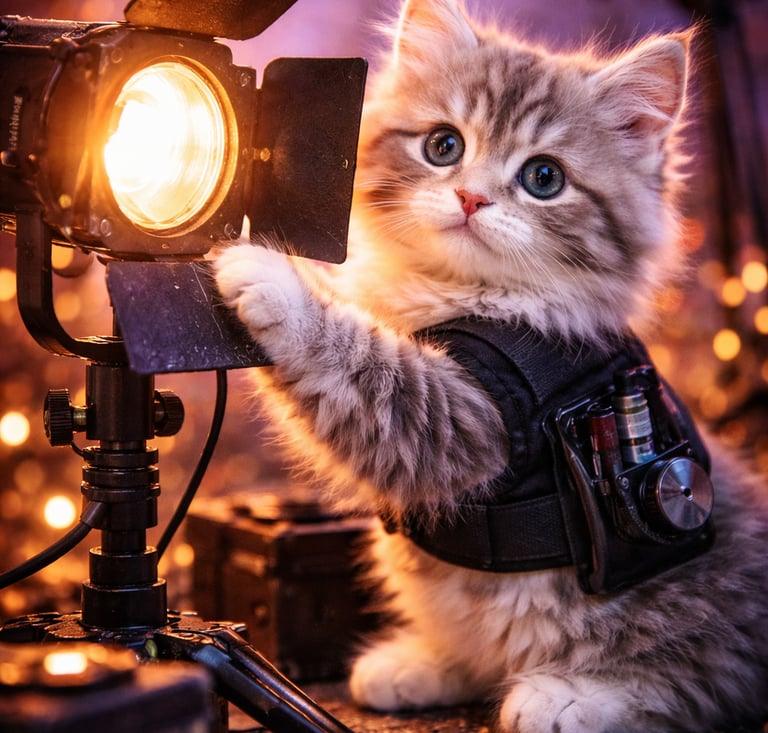 AI Cat Video Content Creation Studio Film Lighting Specialist kitty