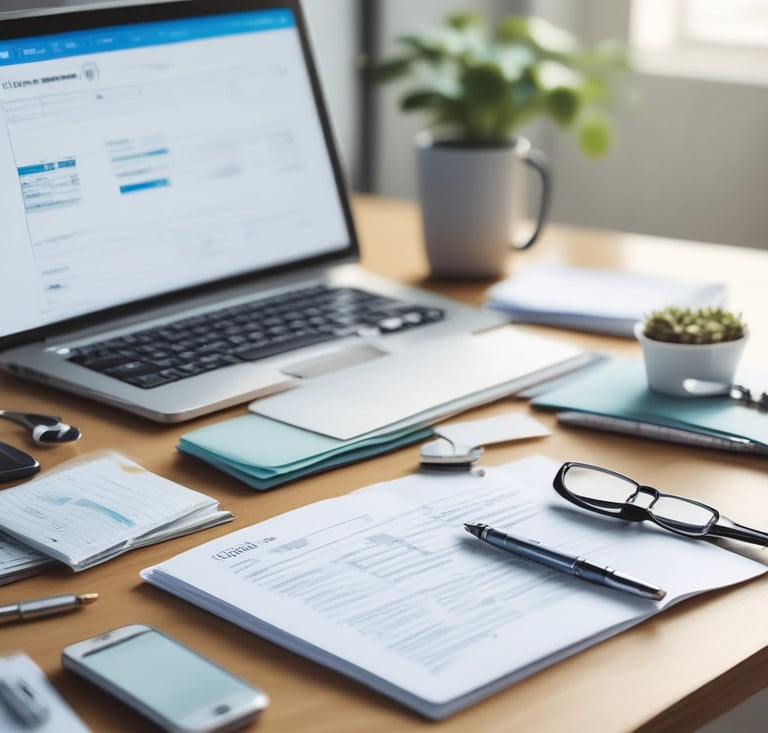 Close-up of hands typing on a laptop with medical billing software on the screen.