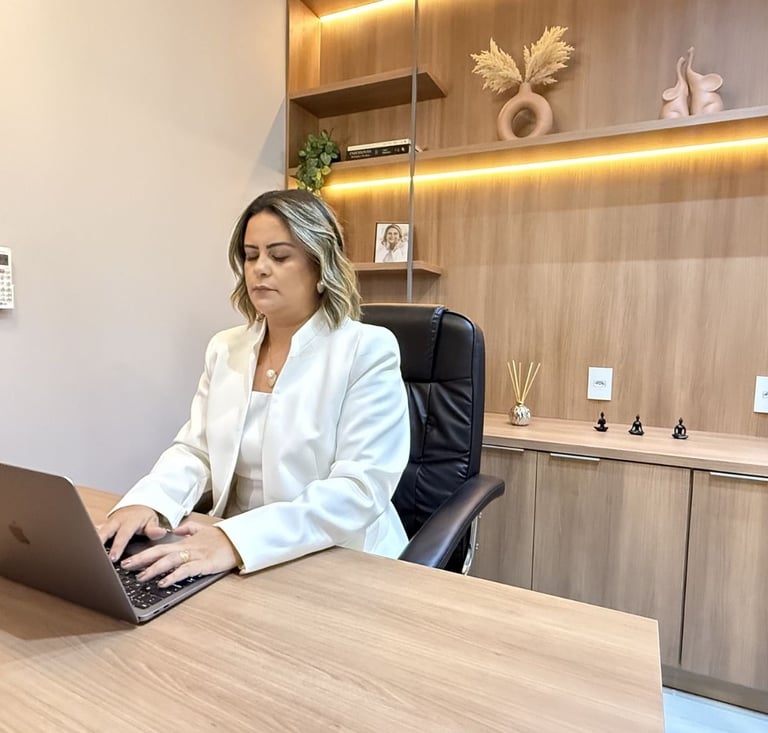 Dra Renata Chaves no seu consultório em atedimento.