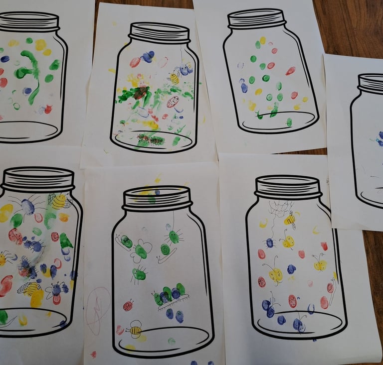 Toddler fingerprint craft activity at Little Fishies baby and toddler group in Elsenham.