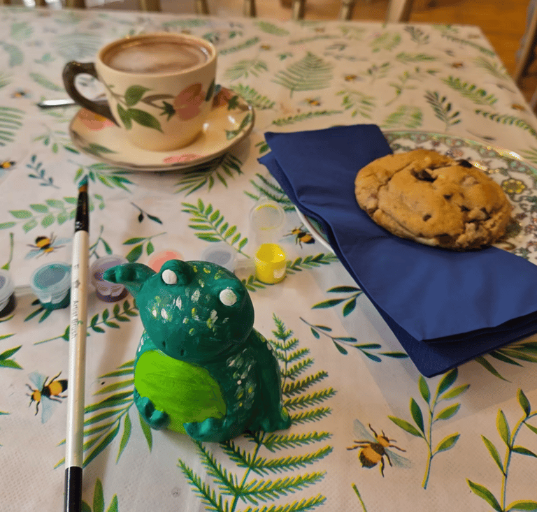 Toddler pottery painting, coffee and cake at The Crafty Beanie craft studio in Saffron Walden.