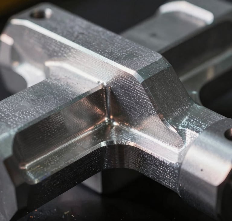 Macro shot of a complex cast aluminum structural component with clean parting lines and sharp geometries, dramatic side lighting highlighting the metallic texture, 50mm lens.