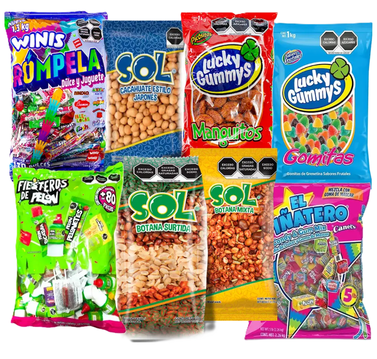 Dulces, botanas, gomitas, y bolsas a mayoreo. Para piñatas, fiestas o reuniones. 