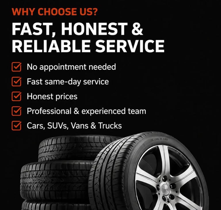 Why choose Fast Tire Shop Bell Gardens for tire and auto service. Fast same-day service, honest