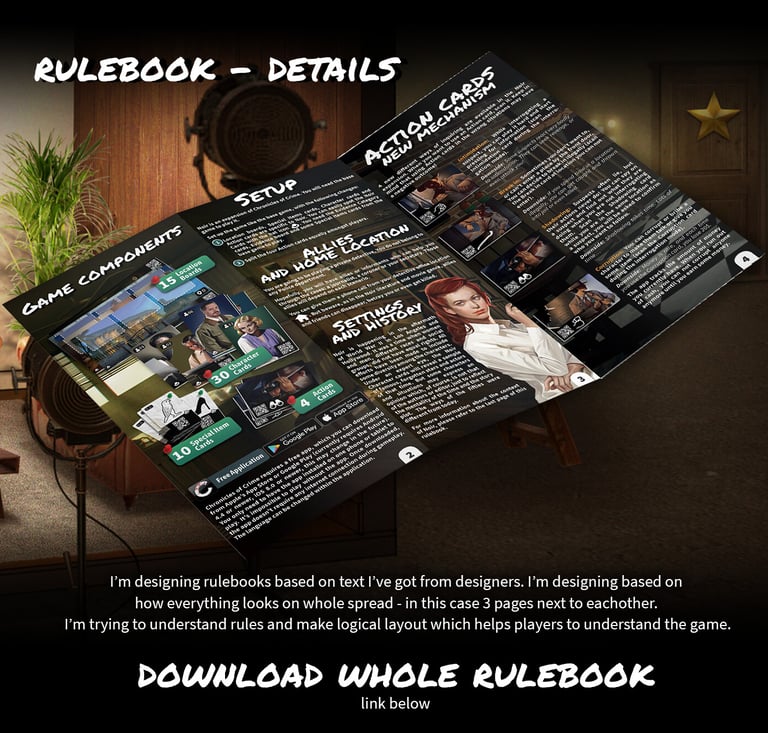 Rulebook design and layout for Chronicles of Crime: Noir