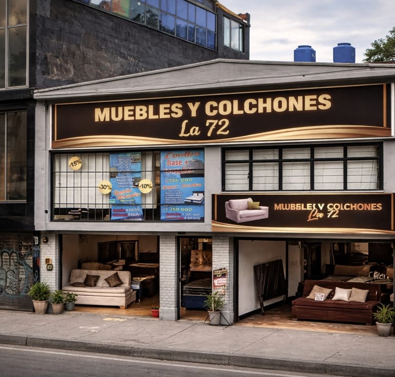 imagen de fachada de la empresa muebles y colchones la 72