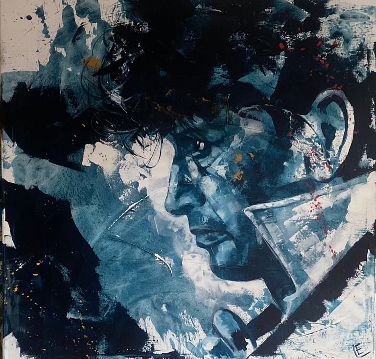 Herman Brood(blauw) 100 x 100 cm.